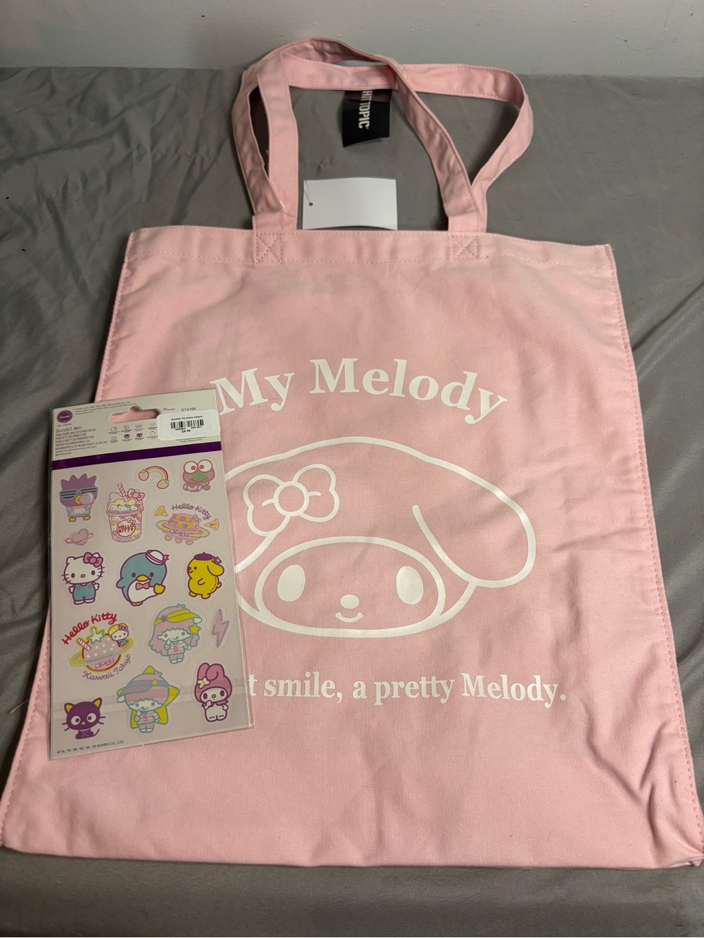 Sanrio My Melody Pink Tote Bag and Stickers Sheet bundle